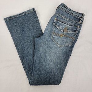 Arizona Jeans 5 Pocket Medium Wash Blue Denim Low Rise Boot Cut Women's 0 Short
